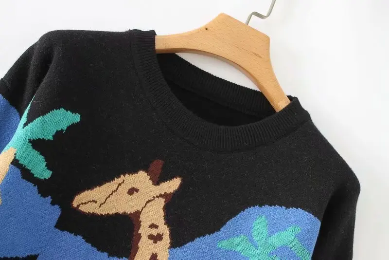 H. SA женские свитера с рисунками из мультфильмов, Модный пуловер и Джемперы, свитера с жирафом, черные модные свитера с рисунками для девочек