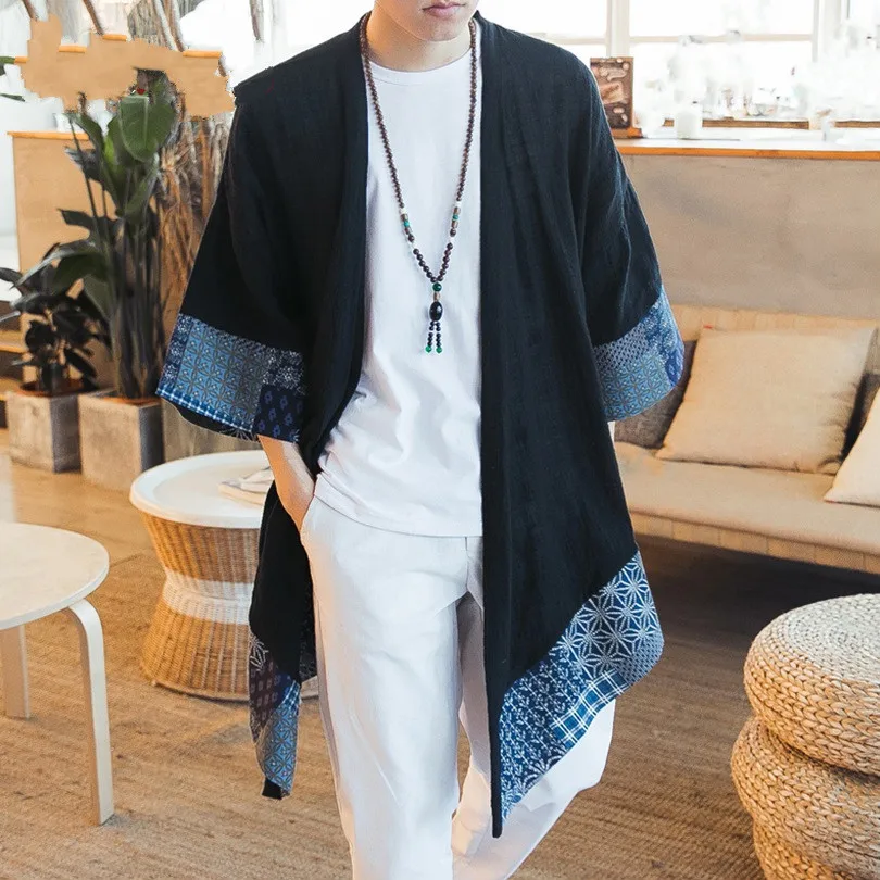 

Zogaa Chinese Kimono Cardigan Men Open Stitch Traditional Mens Kimono Cardigan Plus Size Long Kimono Jacket Men 2019 Summer