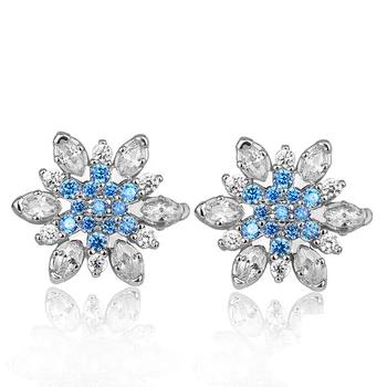 

Luxury Champagne Gold Flower Stud Earrings with blue Zircon Stone Women Birthday Gift Bijouterie Plata color jewelry Gift