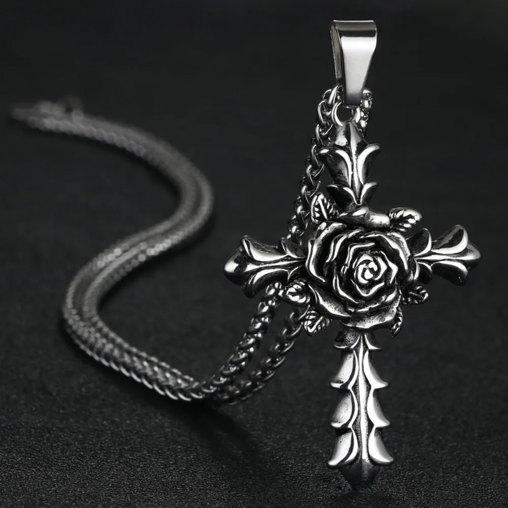 

Charm Flower Cross Pendants&Necklaces for Women Top Quality Stainless Steel Link Chain Necklace Men Jewelry Mother Gifts NC029