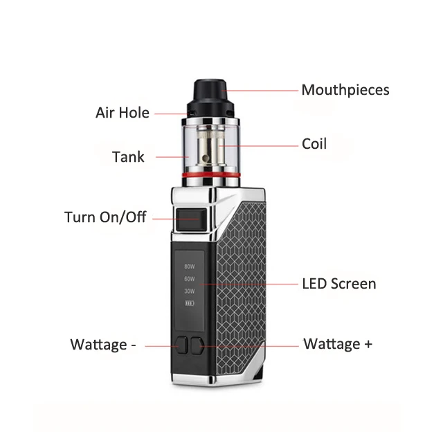 Billige Original HB 80w box mod kit 2200mah build in batterie mit 0.5ohm 2,5 ml tank dampf kit elektronische zigarette vape stift kit