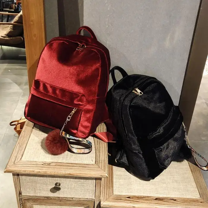 Простая модная повседневная дорожная сумка для покупок на молнии, Женский бархатный рюкзак для подростков, школьная сумка для девочек AB@ W3