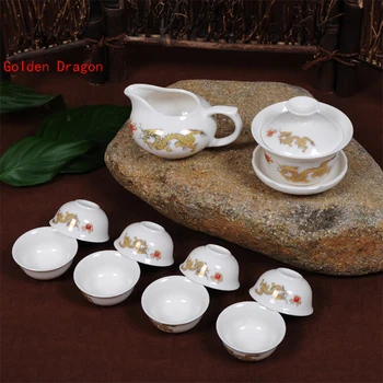 

10 pots Kung fu tea set, including 1pcs gaiwan + 1 pcs Teasea + 8 pcs cups, Chinese celadon kung fu teapot Teacup set
