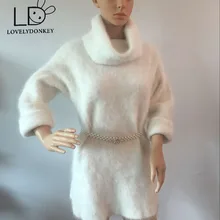 Lovelydonkey норка кашемир свитер с высоким, плотно облегающим шею воротником длинный пуловер, свитер пальто M653