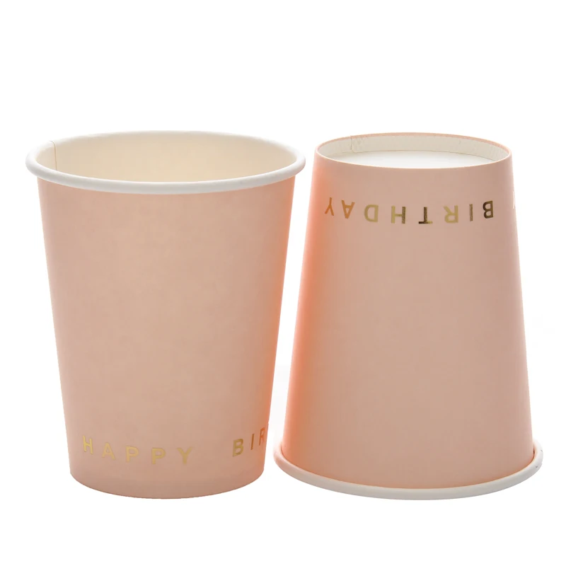 

10pcs/set Gold Foil Pink Disposable Tableware Christmas New Year Party Paper Plates Cups Birthday Party Supplies Plastic Straws