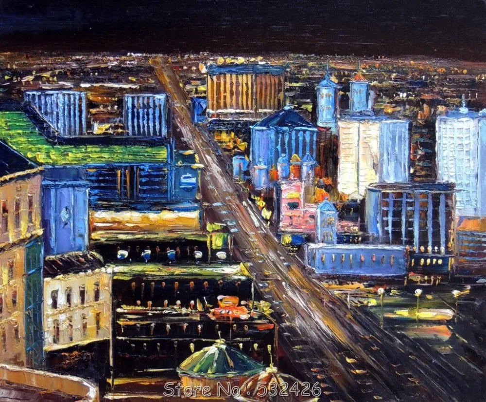 Las Vegas Strip Casinos Hotels Gambling Sin City Handpainted Oil