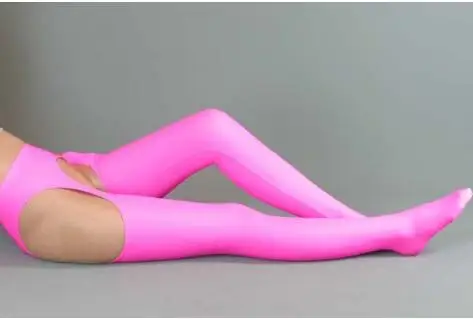 

Rose Pink Spandex Womens Girls FemaleTight Belt Zentai Stocking Socks Leggings Halloween Party Cosplay Zentai suit