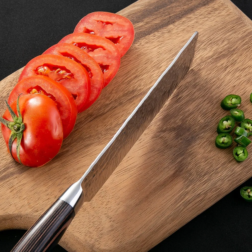 DAOMACHEN кухонный нож шеф-повара 8 дюймов японский высокоуглеродистой нержавеющей стали Шлифовальный лазерный узор нож для овощей Santoku