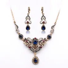 Турецкие женские серьги, ожерелье, ювелирный набор, смоляные стразы, висячие серьги принцессы, цветок, свадебное ожерелье, ретро золотая пластина