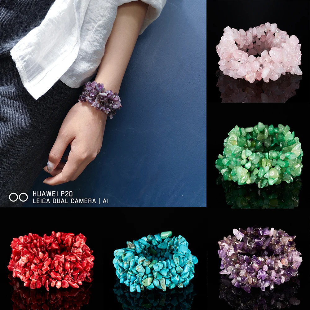 

New Fahsion Handmade Stretch Natural Crystal Gravel Elastic Bracelet Irregular Natural Stone Charm Rope Bracelet Gift For Women