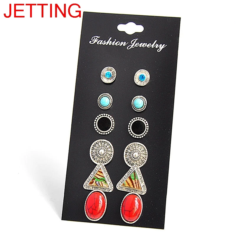 6 Pair Fashion Stud Earring Pack Set 6 Pairs Square Round Ball Resin