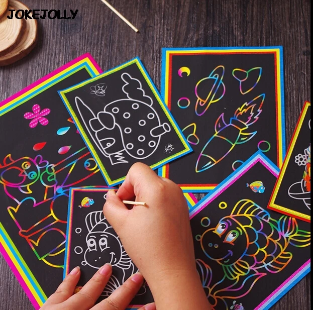 10pcs 25*18cm Magic Color Scratch Art Paper Coloring Cards Scraping Drawing Toys 