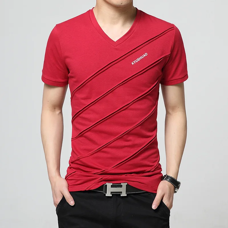 JACK CORDEE Новая мужская футболка с коротким рукавом, Мужская футболка с v-образным вырезом, хлопковая футболка, облегающая футболка, Мужская футболка размера плюс - Цвет: Красный