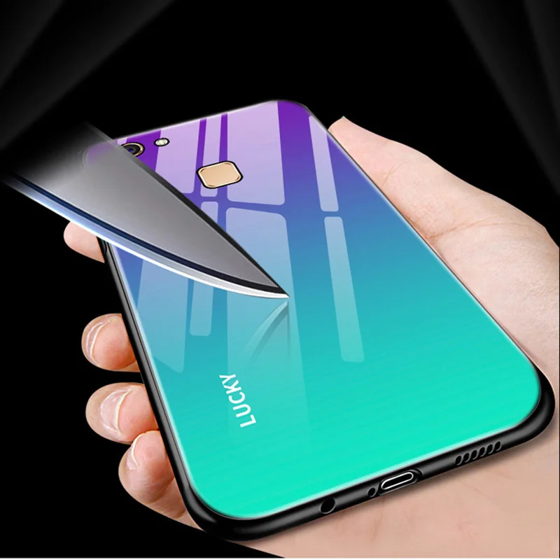 Чехол для Vivo V7 Plus градиентное закаленное стекло + чехол с мягкими краями V7Plus