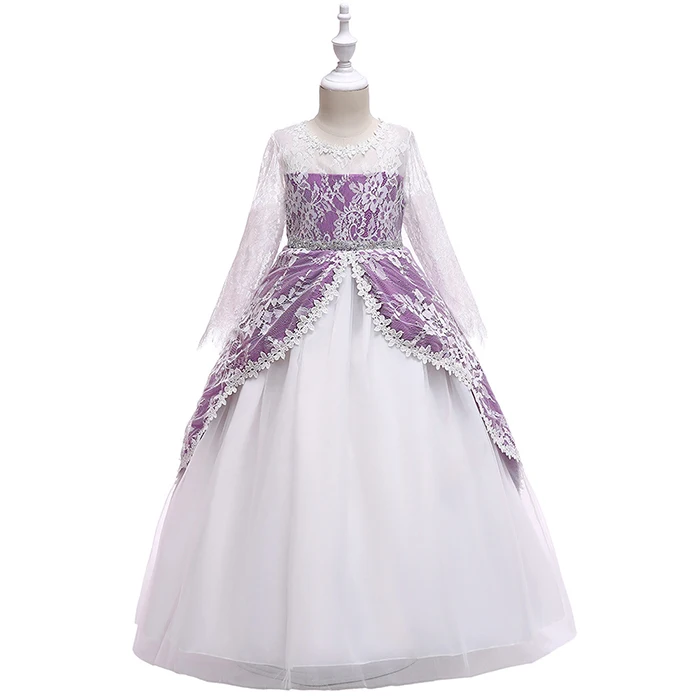 Кружевное длинное платье для девочек-подростков от 4 до 14 лет Элегантное нарядное рождественское торжественное платье принцессы без рукавов