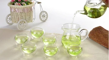 

8pcs/lot New Hot high temperature resistant glass teapot set 1pc 250ml teapot+1pc 200ml fair cup+6pcs cup JO 1054