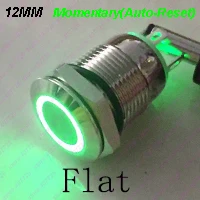 Green Flat head Акция! 1 шт. 12 мм металлическая кнопка мгновенная не фиксированная Водонепроницаемая светящаяся индикация кольцо с светодиодный 6 В/12 В/24 В/220 В - Цвет: Green Flat head