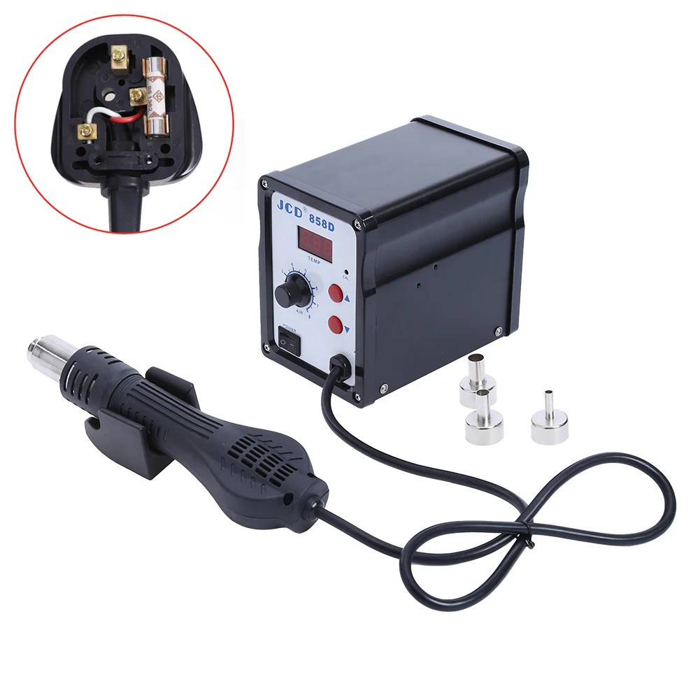 

700W Hot Air Gun 858D Hot Air Demolition Soldering Station LED Digital Desoldering Station Control Temperature UK/US