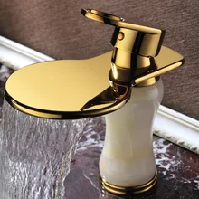Золотого цвета ванная комната раковина кран смеситель бортике Нефритовый камень кран