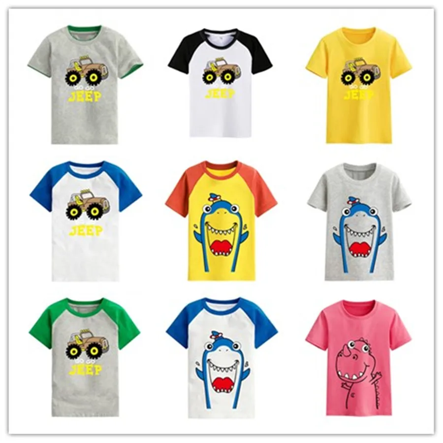 VIDMID/мультфильм печати для маленьких мальчиков трактор футболки на лето для мальчиков младенцев девочек Акула Детские футболки хлопковые