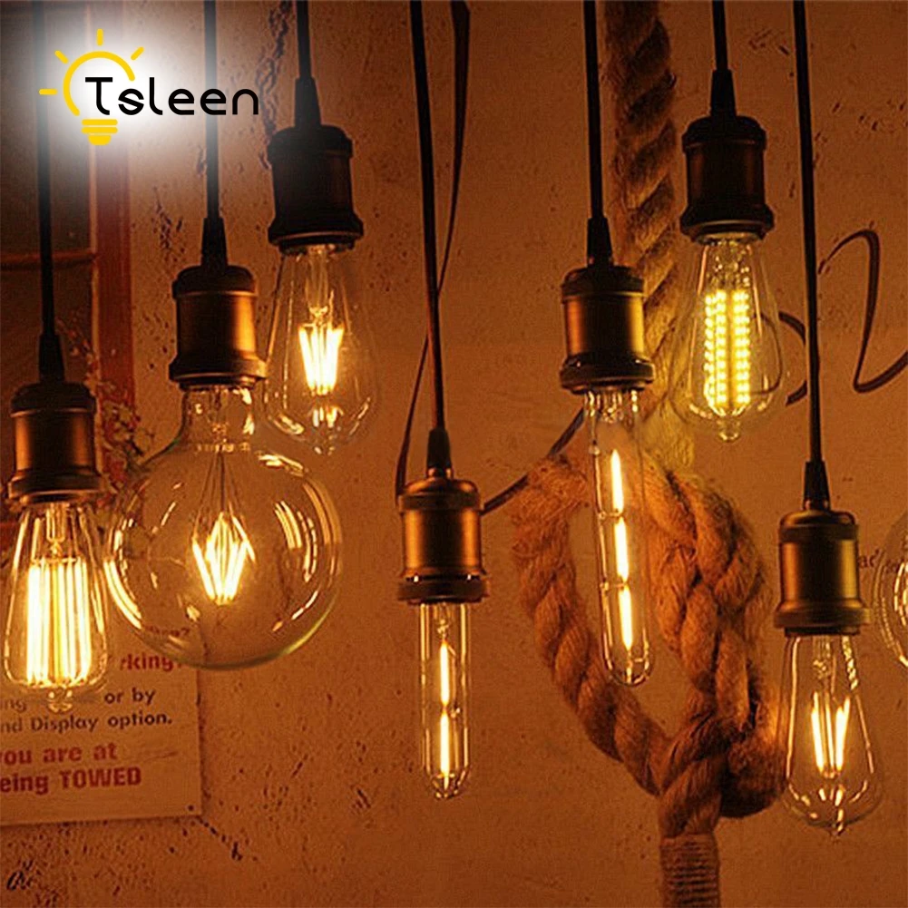 TSLEEN 6x светодиодный Edison ЛАМПЫ G45 C35 ST64 A60 светодиодный затемнения лампы накаливания E27 E14 220 В свет 8 вт 16 Вт ретро лампы накаливания