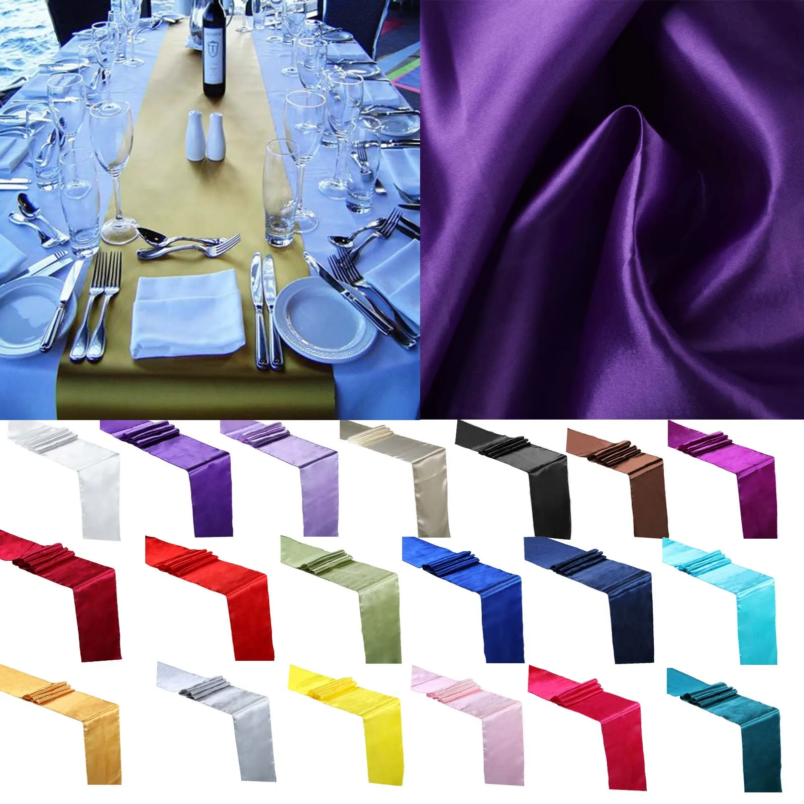 

5pcs 30cm*275cm Satin Table Runners Wedding Party Event Decor Supply Satin Fabric Chair Sash Bow Table Cover Tablecloth