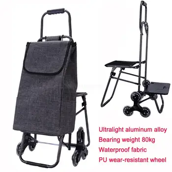 

Climb Stairs Shopping Cart with Waterproof Bag homeTrolly with seat aluminum alloy Shopping Cart Pull Rod Cart bearing 80kg