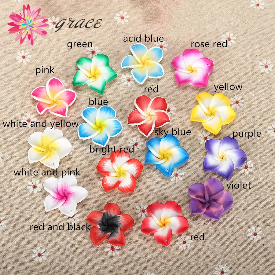 10 Plumeria Polymer Clay Flowers White 30mm