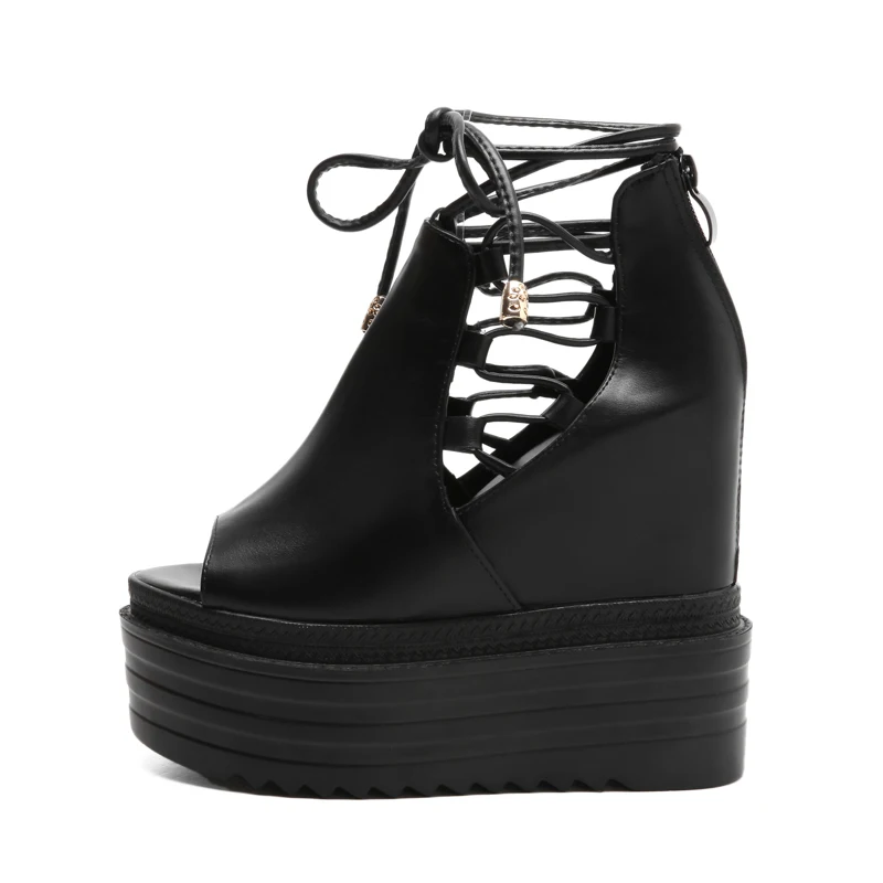 

2018 New Arrive Summer Fashion Shoes Women Extreme High Heels Platform Wedges Sandals Bandages Ladies Gladiator Shoes Zip sandal