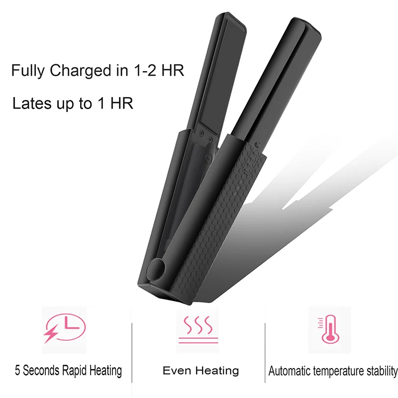 

Cordless Mini Flat Iron USB Rechargeable Hair Straightener Portable Travel Straightening Tool FM88