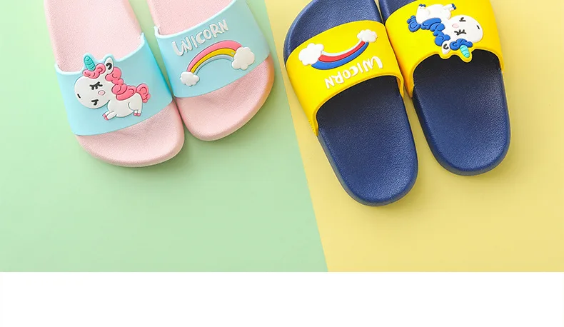 Новинка; детские тапочки для мальчиков и девочек; летние домашние детские пляжные тапочки; нескользящая домашняя обувь с милым рисунком единорога