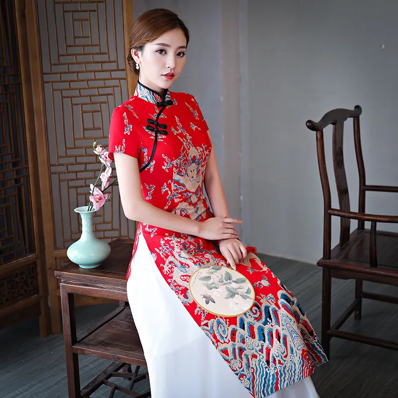 Красный китайский традиционный для женщин Aodai Qipao Винтаж Cheongsam Новинка торжественное платье плюс размеры S M L XL XXL 3XL 4XL 5XL