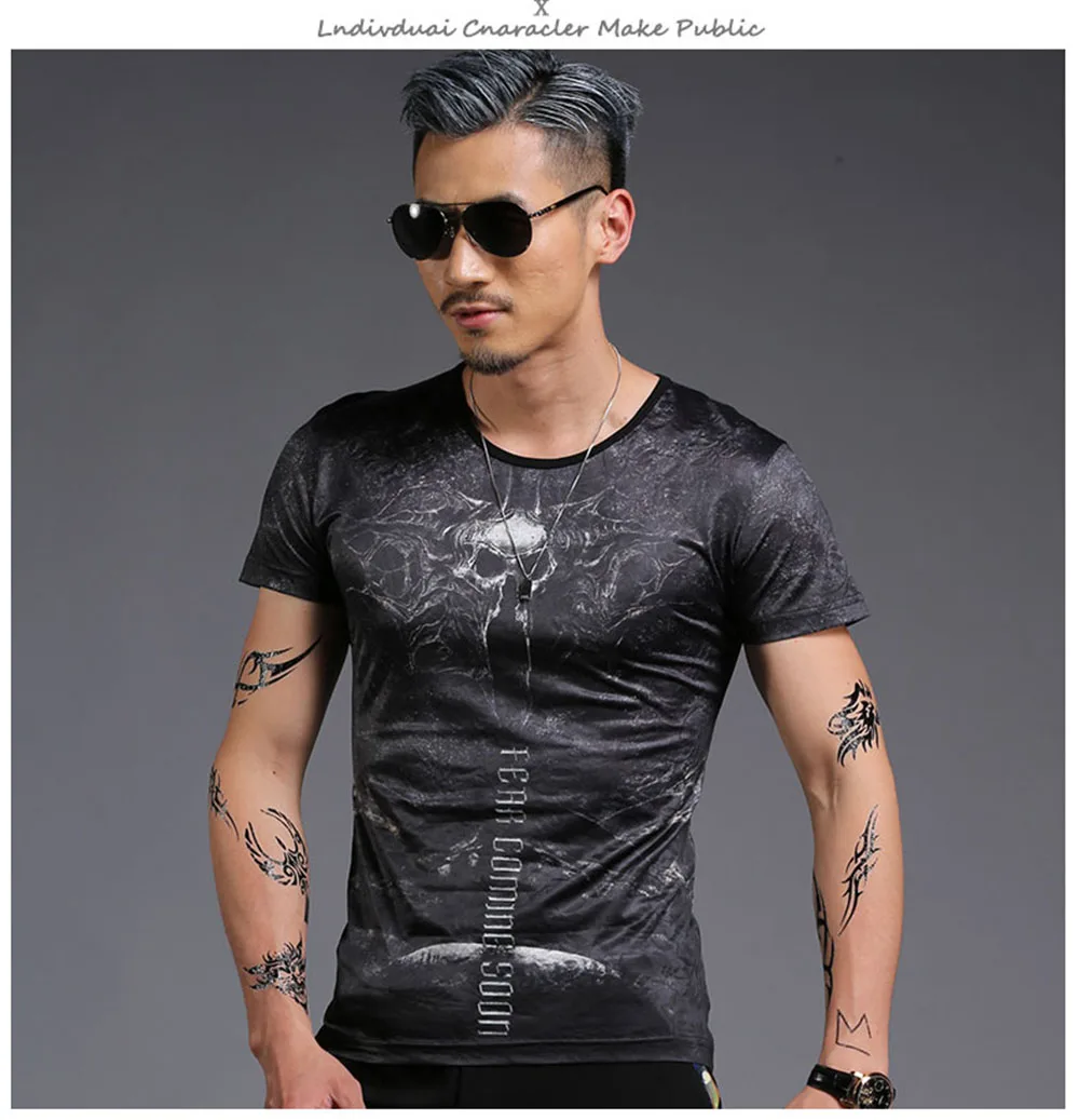 

2019 Skull high quality Men's T Shirt Fashion Youth o-neck Short sleeve tees Tshirt Casual Male T-shirt tops male new clothing