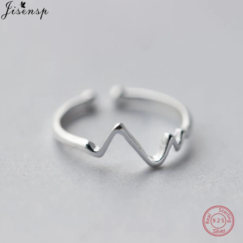 

Jisensp 925 Sterling Silver Fashion Simple Heartbeat Ring for Women Creative Finger Rings Charm Jewelry Medical Symbol anillos