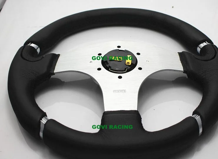 Настоящая кожа Авто Руль ПВХ и алюминиевая полка черный Универсальный rot wild leder