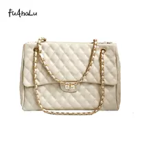 FuAhaLu Autumn new rhombic chain shoulder bag Korean version of the wild handbag fashion Messenger bag canvas handbags 2017 new wave korean version of the bag fight color handbag shoulder bag wild messenger bag