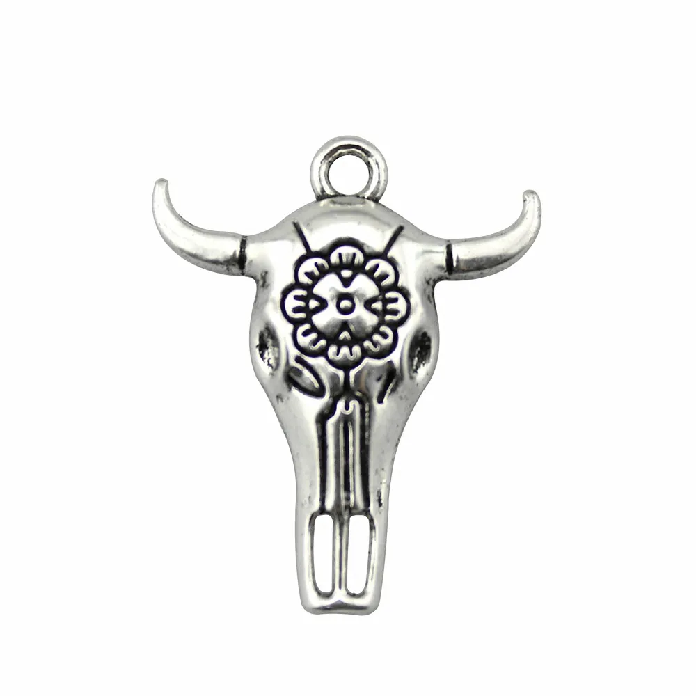 

WYSIWYG 8pcs 31x26mm Tau Bone Charm Pendants For Jewelry Making Antique Silver Tau Skull Pendants Charm Flower Bull Head