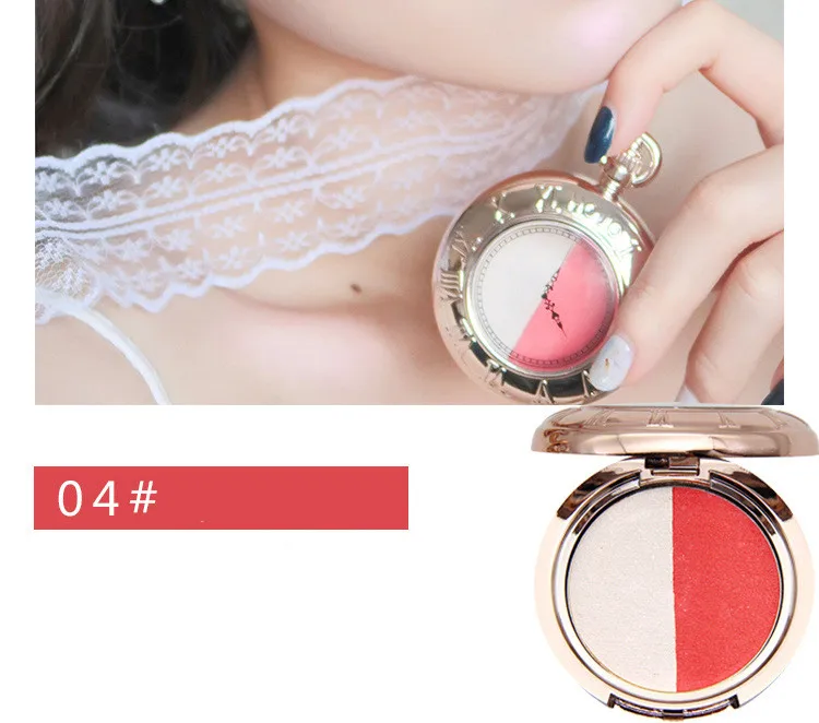 Relógio de Bolso Paleta de Blush em pó Two-cor Brilho Dois-em-um Contorno Facial Iluminador Bronze Maquiagem 2021 4 Cor 17 Cheap Blush