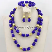 Новинка модный костюм в африканском стиле Бусины Jewelry Set Royal Blue нигерийской свадьбы Бусины комплект ювелирных изделий cj407