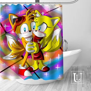 

Modern Custom sonic Fabric 100% Polyester Shower Curtain High Quality Washable Bath Decor Waterproof Popular