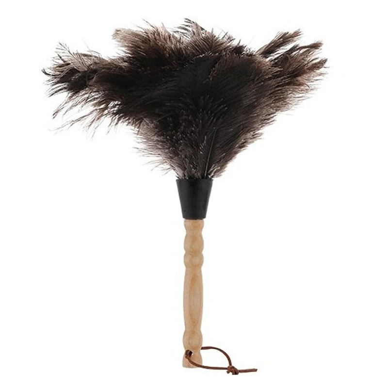 Anti-Static Ostrich Feather Fur Brush Duster Dust Cleaning Tool Wooden Handle