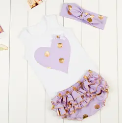 2018 Новая мода милый наряд для маленьких девочек блеск горошек оборками Костюмы комплект вечерние принцесса детская одежда KP-GPDB01
