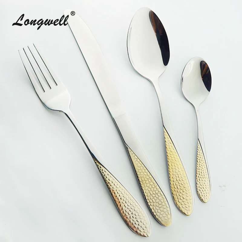 Genuine stainless steel cutlery set gold dinnerware set eco-friendly golden dinner set fork knife 24 pcs wholesale limited