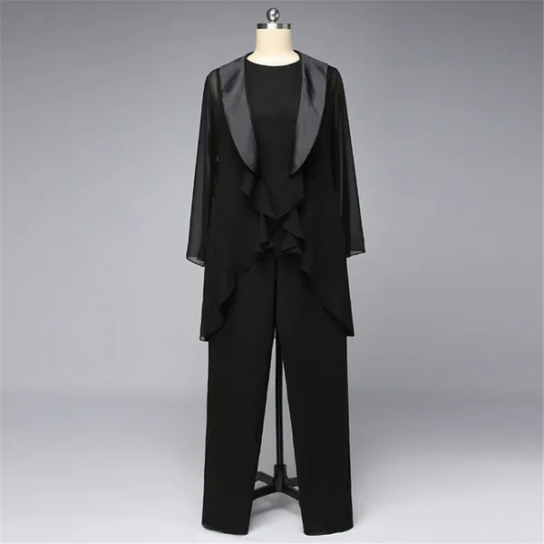 Mother Of The Bride Groom Pant Suits 2015 With Jewel Neck Long Sleeves Jacket For Mothers Formal Occasion Party Evening Dresses Three Pieces