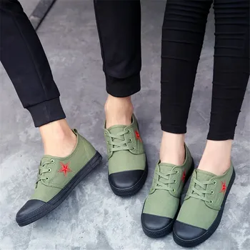 

Autumn 2019 Men Canvas Shoes Army Green Men Casual Sneakers Lovers White Plus Size EUR 44 Breathable Women Mens Sports Trainers