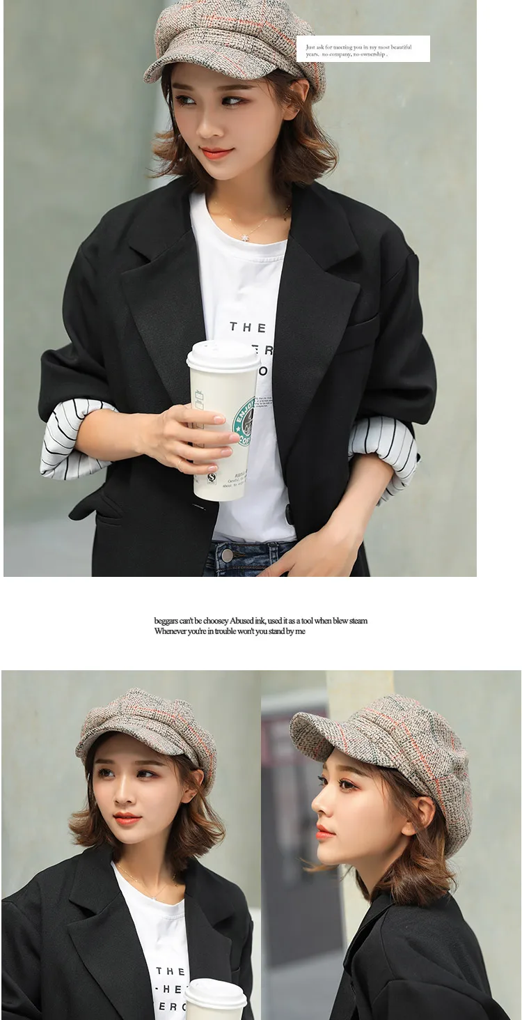 New Fashion Autumn Winter Beret hat Women Ladies Octagonal Newsboy Cap Female Vintage Plaid Artist Painter Beret Hat