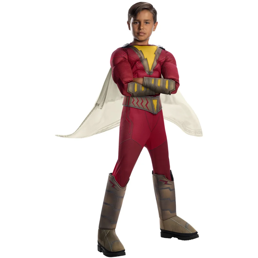 

Boys Muscle Captain Marvel Shazam Costume Kids Superman Cosplay Children Superhero Party Cosplay Uniform Child Fancy Jumpsuits