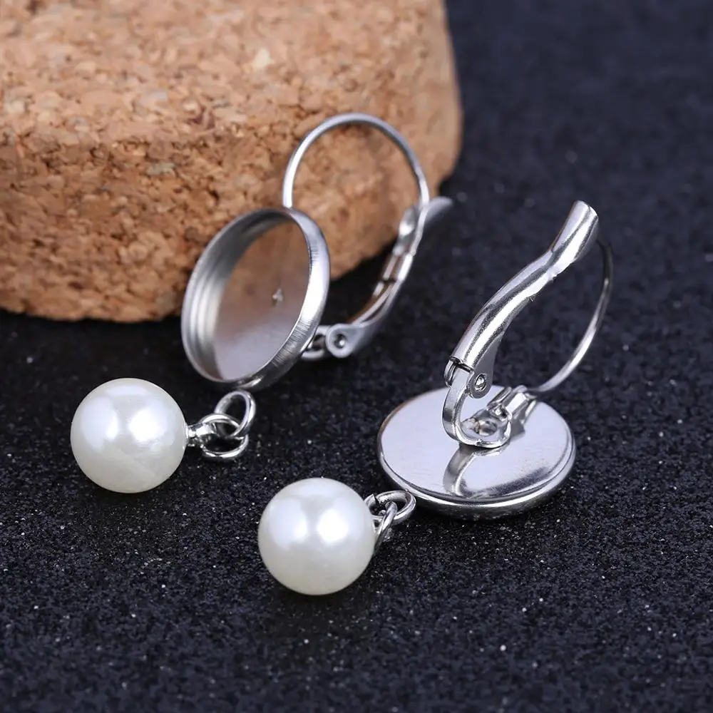 Earring cabochon stud blank settings 12 mm heart silver plated bezel and backs