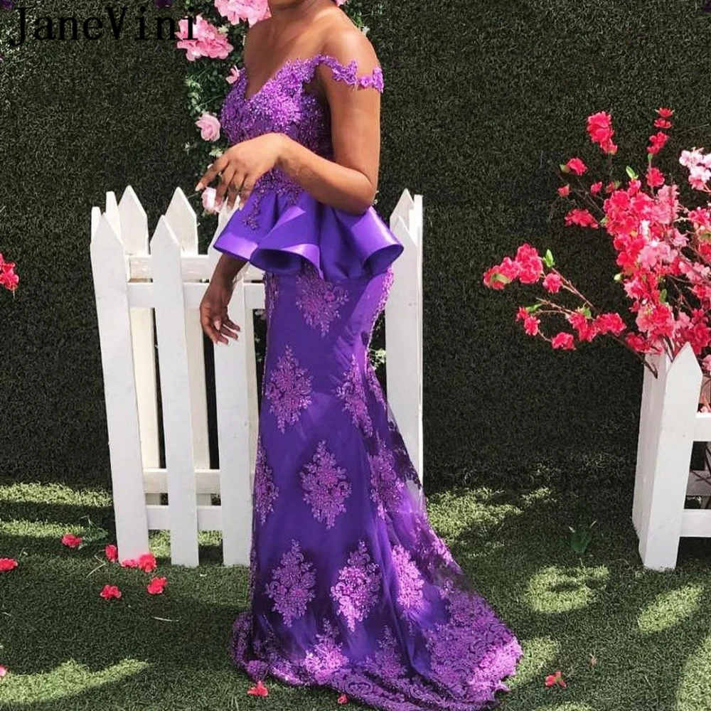 JaneVini Sexy African Mermaid Purple Evening Dress Long 2019 V Neck Lace Appliques Beaded Saudi Arabia Satin Dresses Longue Robe JaneVini Sexy African Mermaid Purple Evening Dress Long 2019 V Neck Lace Appliques Beaded Saudi Arabia Satin Dresses Longue Robe
