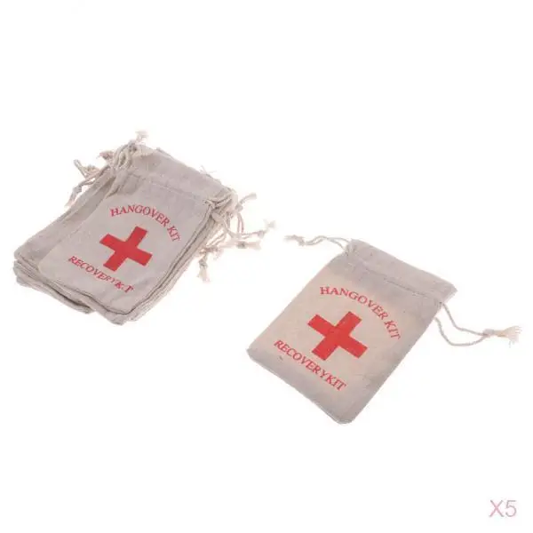 Pack of 50 Hen Party Muslin Cotton Hangover Kit Bags Wedding Hen Party Gift Favor
